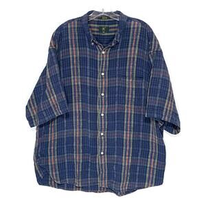 Club Room Button Pocket Shirt Mens XXL Blue Yellow Preppy Plaid Casual Classic